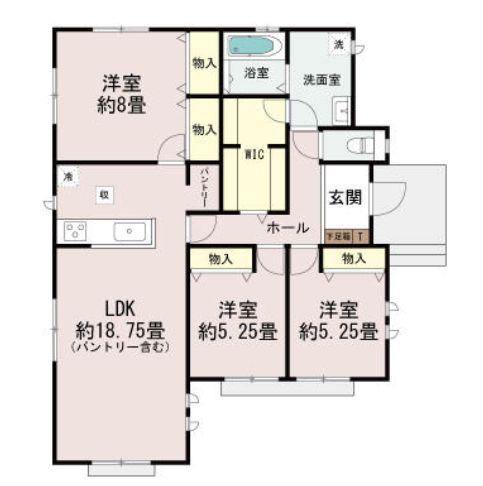 ハートフルタウン前橋市総社町2丁目7番　Ａ号棟の間取り|人気の平屋物件！限定1棟♪角地！南向きの3LDKで陽当たり良好な間取りです！
土地面積215.69㎡、建物面積91.71㎡で十分な広さです！