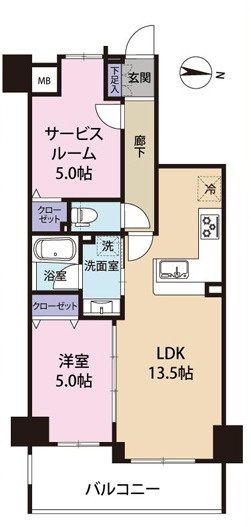 プレディアンスフォート湘南平塚リコットの間取り|東向き　１SLDK