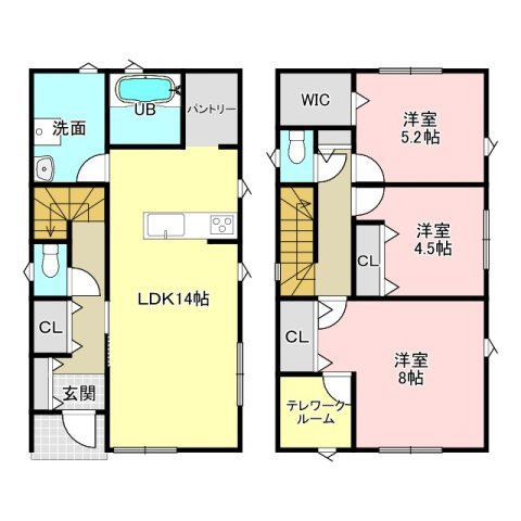 城山2丁目　新築戸建ての間取り|テレワークルームのある3LDKです。パントリーやゆとりある洗面所も魅力。