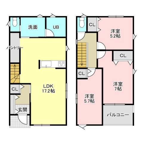 城山2丁目　新築戸建ての間取り|3帖分の南面バルコニーが魅力。全居室収納ですっきり整理整頓できます。