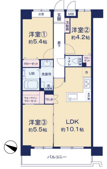 ワコーレ横浜蒔田Ⅱの間取り|3LDK、専有面積58.96m2、バルコニー面積7.84m2 間取りです。