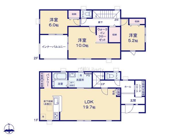 小美玉市羽刈第5　2号棟　新築戸建の間取り