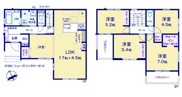 テラシエ高崎市棟高町町1期　2号棟　新築住宅の間取り|収納充実♪南向きの4LDKで陽当たり良好な間取りです！5LDKに間仕切り対応可能！
土地面積180.66㎡、建物面積109.87㎡で十分な広さです！