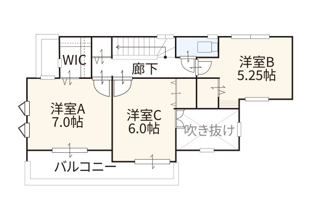 【中古戸建て】枚方市松丘町2階建ての間取り|2階に洋室3室があり、いずれも5帖超えです。トイレは1階と2階に2か所。