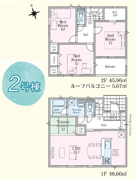 【Cradle garden】宇都宮市宮の内 第4 全2棟の間取り|〇2号棟〇
3LDK+カースペース2台