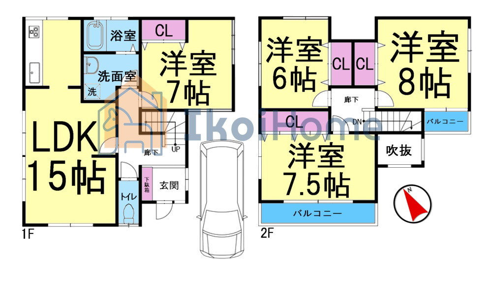 明石市魚住町清水　中古戸建の間取り|●年中無休：当日予約可●LDK15帖！全居室6帖以上のゆったりとした間取り♪バルコニー2カ所あり！