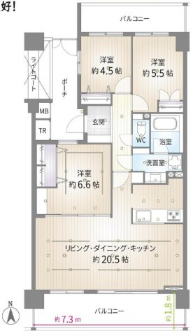 【間取り】 | シティウインズパークフロント | 専有面積79.43㎡、3LDK