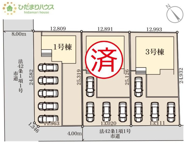 【区画図】 | 第1常総市坂手町　新築戸建　3号棟 | ご家族でお車に乗る方に！駐車場4台分あります！
