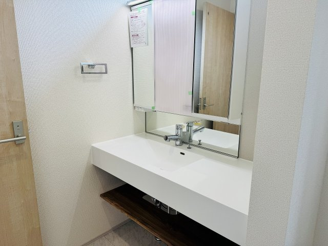 八王子市　石川町　新築一戸建ての独立洗面台|～洗練されたデザイン、フルフラットカウンタ―の独立洗面台～