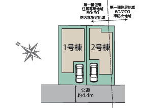 伊勢原市高森台1丁目　新築戸建　全2棟1号棟の区画図