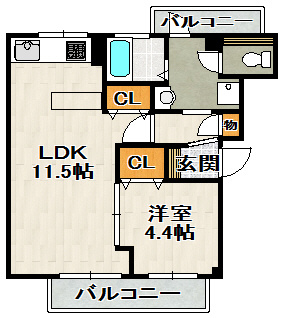 ビューテラス売布（View Terrace 売布）の間取り