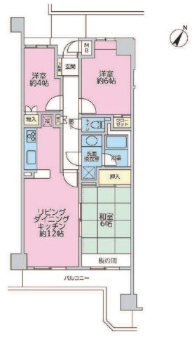 【間取り】 | ロイヤルステージ相模原番田 | 3LDKは、リビングダイニングキッチンと3つの居室がある間取り。ファミリー層に非常に人気の高い間取りで、広々としたリビングで家族団らんを楽しみ、個室でプライベートな時間も確保できるのが大きな魅力です。