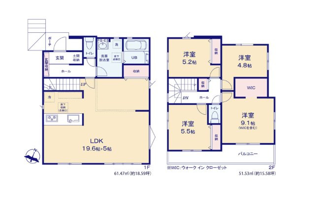 福岡市東区雁の巣2丁目第8-1棟(1号棟)の間取り|全居室収納付きで便利です。