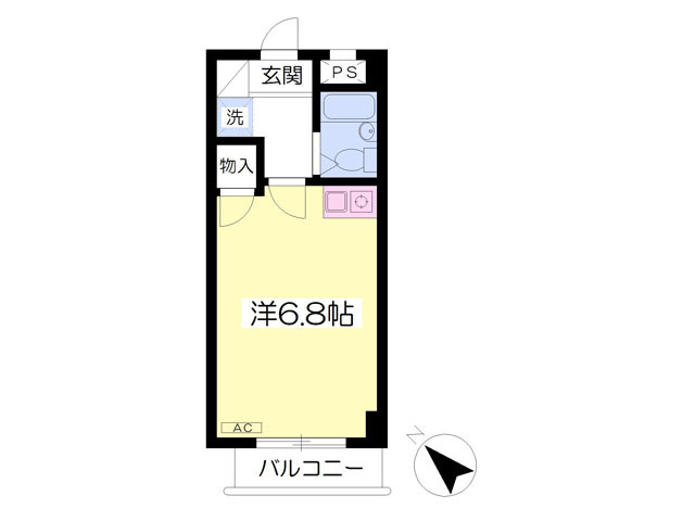 20.1平米　洋室6.8帖のワンルーム！