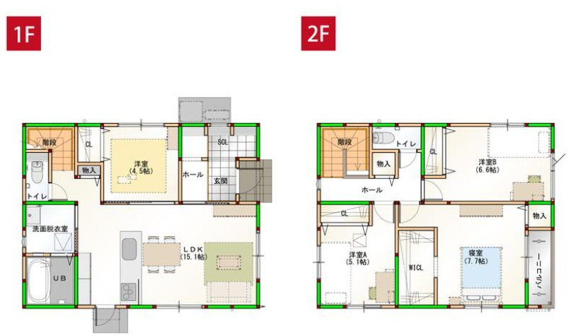 高知市中万々　新築戸建　プレミアム仕様　②　（全2区画）の間取り|②　4LDK+WICL+SCL　　建物面積　103.02㎡（約31.16坪）