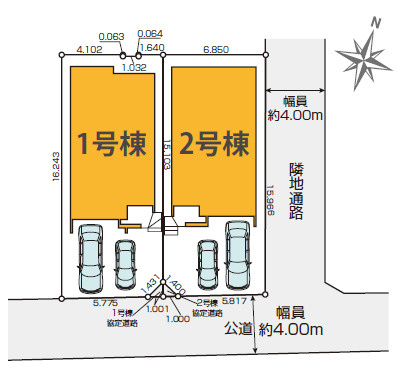 練馬区下石神井2丁目　土地33坪超　ZEH水準住宅　全2棟の区画図