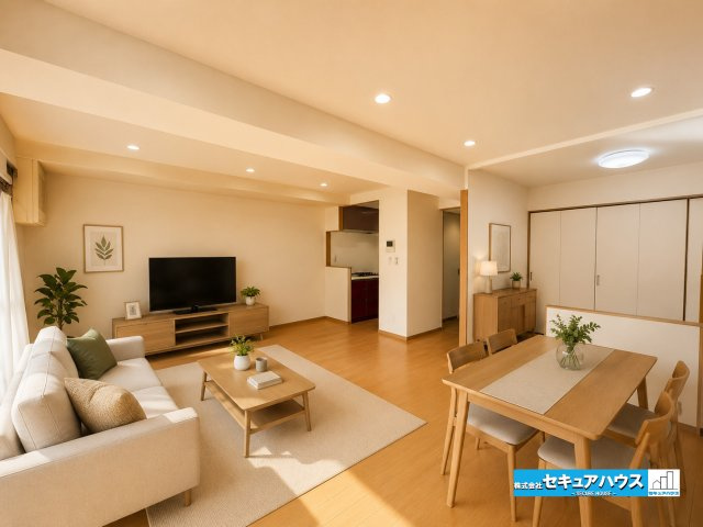 【中古マンション】名古屋市南区豊2丁目ユニーブル豊田本町の居間・リビング|【LDK】※家具はイメージになります。
◆フローリング張替え済みです。
◆対面式のオープンキッチンは、家事をしながら家族の様子が一目でわかる安心＆便利設備♪　　　　　　　　　　　　　　　　　　　　　　