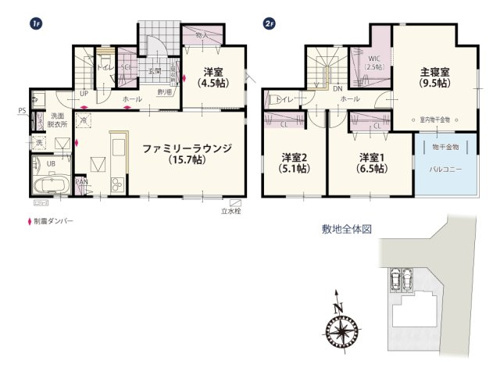 【間取り】 | 自然光をとり入れやすく、明るい空間で家族団らんができる南向きのLDK♪広々とした洗面所はお子様との入浴や洗濯作業の時に壁にぶつかりにくく、スムーズに動けます！