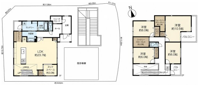 住吉山手4丁目　売土地の区画図|建物プラン例（間取図）