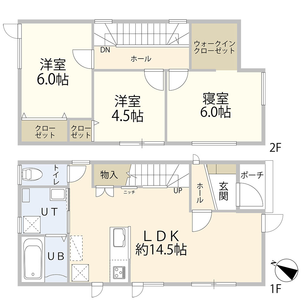 稲穂１条２丁目　戸建の間取り|使い勝手の良い3LDKの間取り