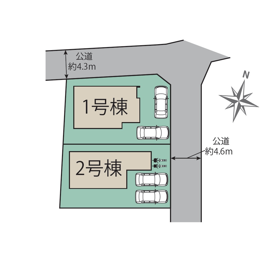 福岡市南区柏原2丁目第1-2棟（2号棟）の区画図|配置図（2号棟）