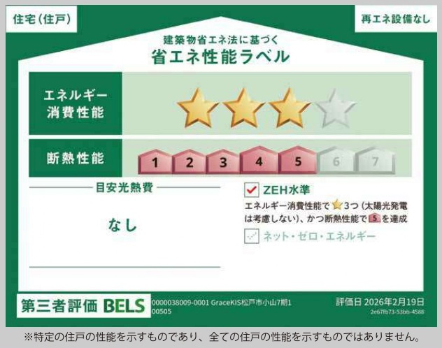 松戸市小山新築戸建【南部小学校:2分】の省エネ性能ラベル|省エネ性能ラベル・ZEH水準