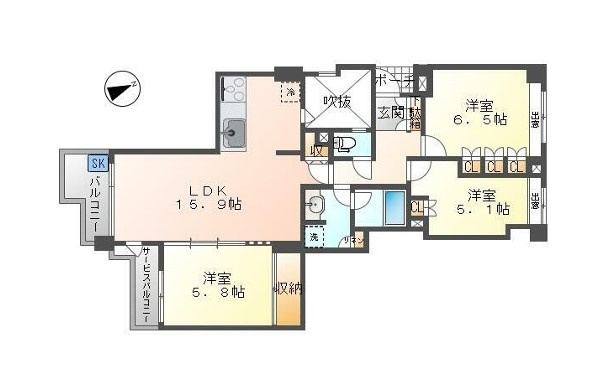 藤沢市鵠沼海岸2丁目　東急ドエル・シーサイドコート鵠沼海岸の間取り|3LDK☆