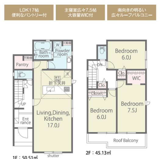 所沢市下安松全2棟　新築戸建　リナージュの間取り