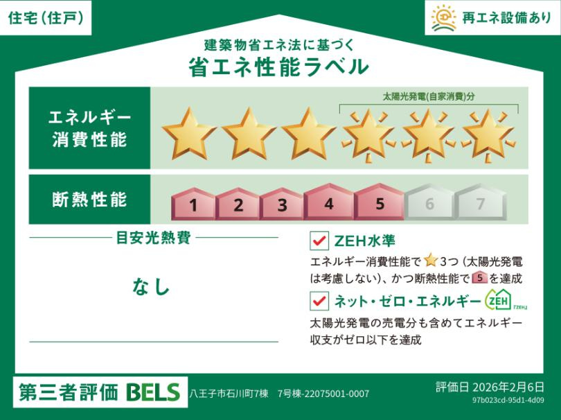 八王子市　石川町　新築一戸建ての省エネ性能ラベル|～省エネ性能認定住宅～