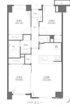 第一ハイツ茅ヶ崎の間取り|南東向き　３LDK