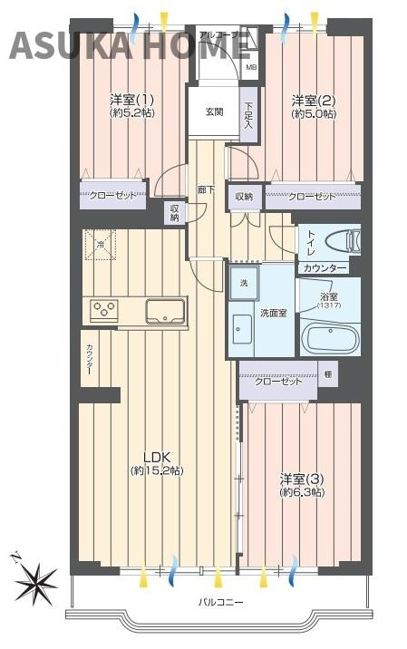 コープ保土ヶ谷D棟の間取り|マンションのオーソドックスな3LDKの間取りは慣れ親しんだ安心感がありますね。