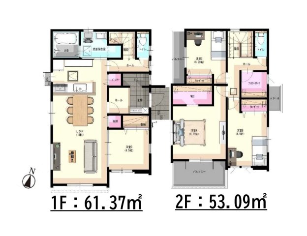 福津市津屋崎7丁目第6-3棟（2号棟）の間取り