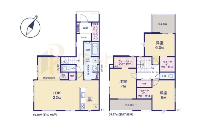 守谷市みずき野5期　新築戸建て　1号棟の間取り|3LDK＋WIC＋SIC、土地面積181.51m2、建物面積118.57m2