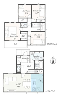 【区画図】 | 座間市入谷東3丁目  1号棟 第4 | 北側約4.6ｍ公道　駐車並列2台（車種によります）　敷地面積38.3坪