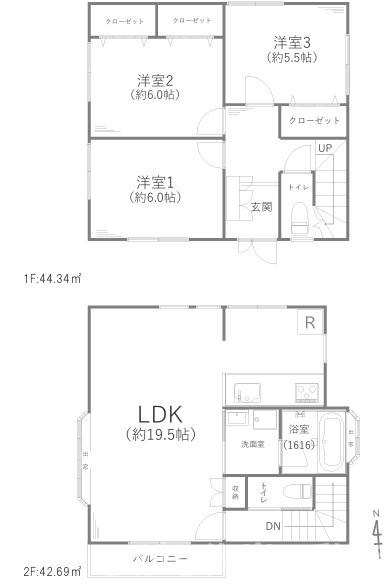 茅ヶ崎市松浪2丁目　中古戸建の間取り|南向き　３LDK