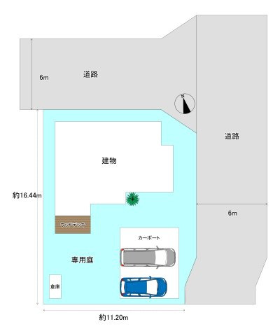「築浅オール電化」香南市野市町大谷　中古一戸建ての区画図|北東の角地☆南側が庭なので日当たりも良好◎道路幅が広く駐車しやすいので運転が苦手な方も安心◎
