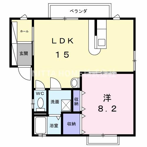 養父市八鹿町高柳のアパートの間取り|追い焚きや温水洗浄付きのトイレ付◇