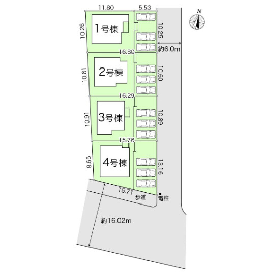 「フリースペース完備」南国市緑ヶ丘2期2号棟　新築一戸建ての区画図|全4区画☆駐車3台可能☆