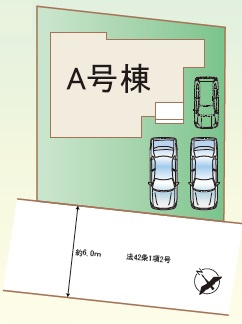 【ハートフルタウン】宇都宮市御幸ヶ原町の区画図|〇限定1邸！北西側幅員6.0ｍ〇
カースペース3台！
※車種によって異なりますので、詳しくはお問い合わせください