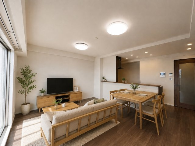 エスリード五位堂の居間・リビング|※家具・小物はAIで配置しています