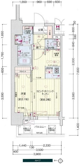 名古屋市中区栄５丁目の賃貸マンションの間取り