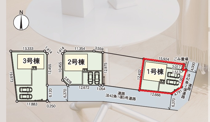 Cradlegarden　 小美玉市羽鳥　第13　1の区画図|並列駐車可能。同メーカー完成物件の内覧、気になる他の物件と合わせての現地ご案内も可能です。HPから、またお電話でも、お気軽にお問い合わせください。