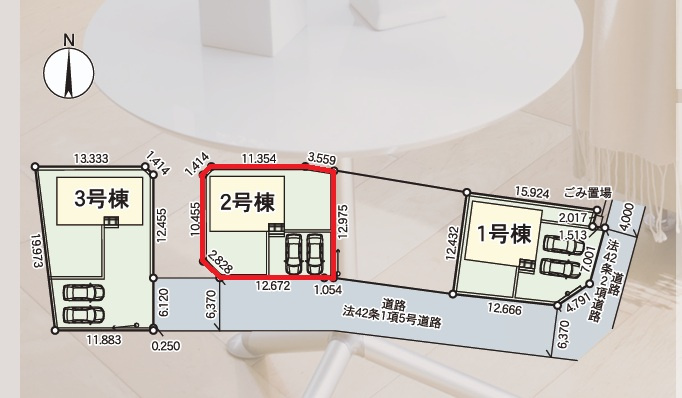 Cradlegarden　 小美玉市羽鳥　第13　2の区画図|並列駐車可能。同メーカー完成物件の内覧、気になる他の物件と合わせての現地ご案内も可能です。HPから、またお電話でも、お気軽にお問い合わせください。