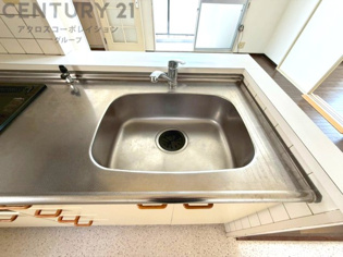 大きなシンクでお鍋などの大きな調理器具を洗う際にも便利です。
