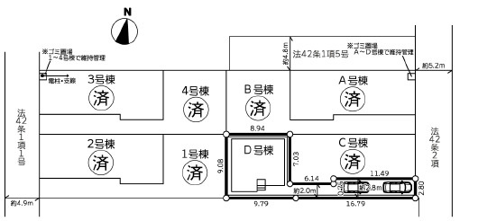 厚木市妻田北3丁目5期　新築戸建　全4棟D号棟の区画図