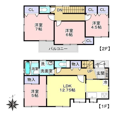 三郷市天神1丁目　中古戸建の間取り|全居室南向きにて陽当り良好！オール洋室4LDK