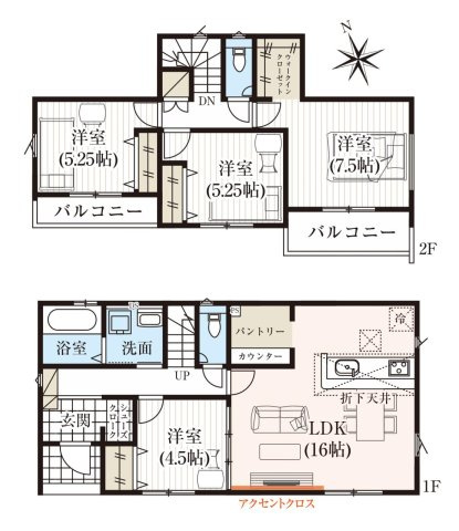 介良乙　新築戸建　1号棟（全2区画）の間取り|1号棟　4LDK+WIC+SC+パントリー　建物面積　101.01㎡（約30.55坪）
インナーバルコニー1.65㎡含