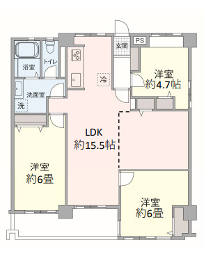 野庭団地634-2号棟 の間取り|3LDK、専有面積83.64m2、バルコニー面積7.45m2の間取りです。