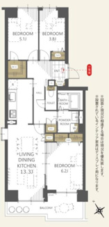 【間取り】 | 中古マンション　ヒルズ南戸塚プリメゾン1号棟 | 間取図