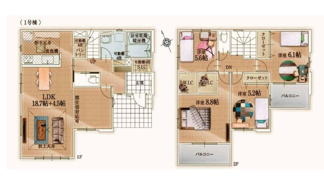 所沢市西狭山ケ丘1丁目・全1棟　新築一戸建の間取り|南向きの広々LDK23.2帖、全居室2面採光の4LDK!